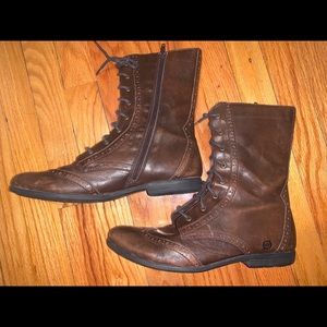 Born brown leather boots - laces & zipper on side